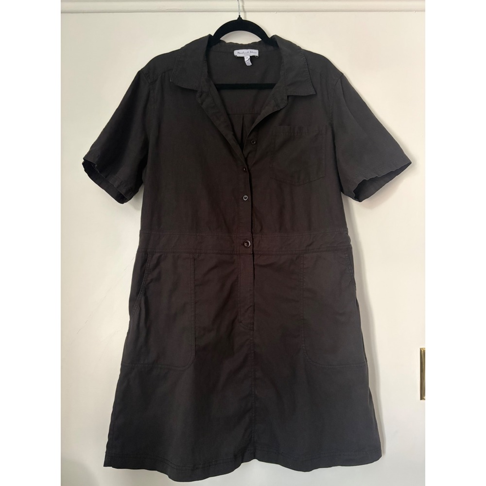Michael Stars Womens XL Grey Linen Cotton Utility Shirt Dress Short Sleeve Mini